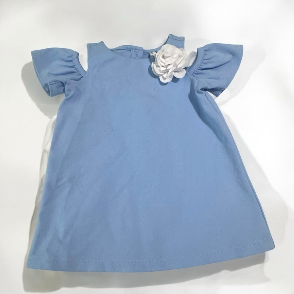 Janie And Jack‎ Blue Cold Shoulder Dress white flower 12- 18 Mo Cute Baby